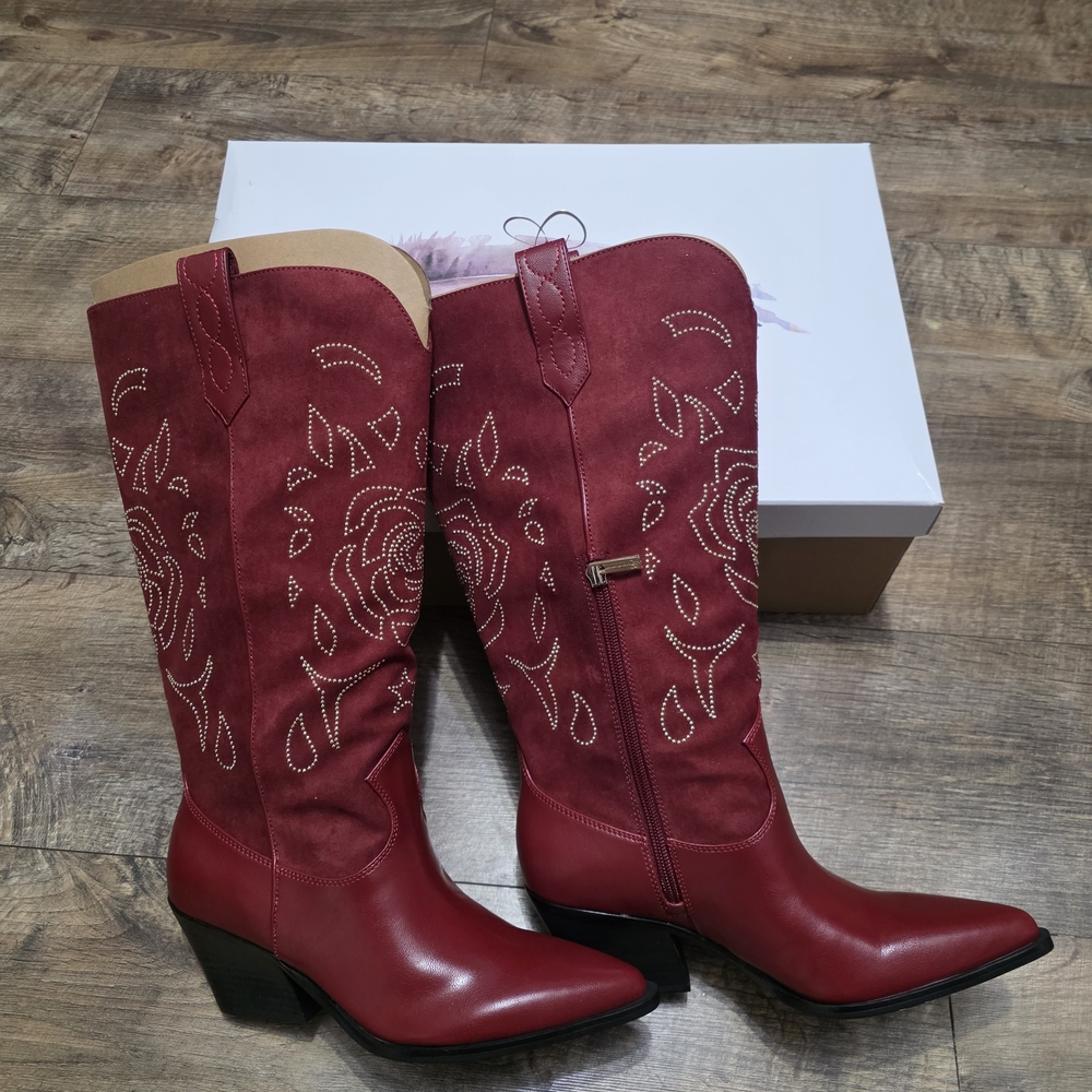 Jessica Simpson Zodra Red Embroidered Western Women's Size 8.5 Wide Boots - Picture 8 of 14